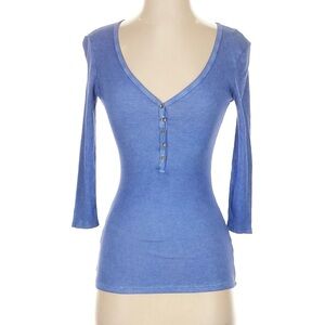 Guess Blue 3/4 Sleeve V-Neck Top